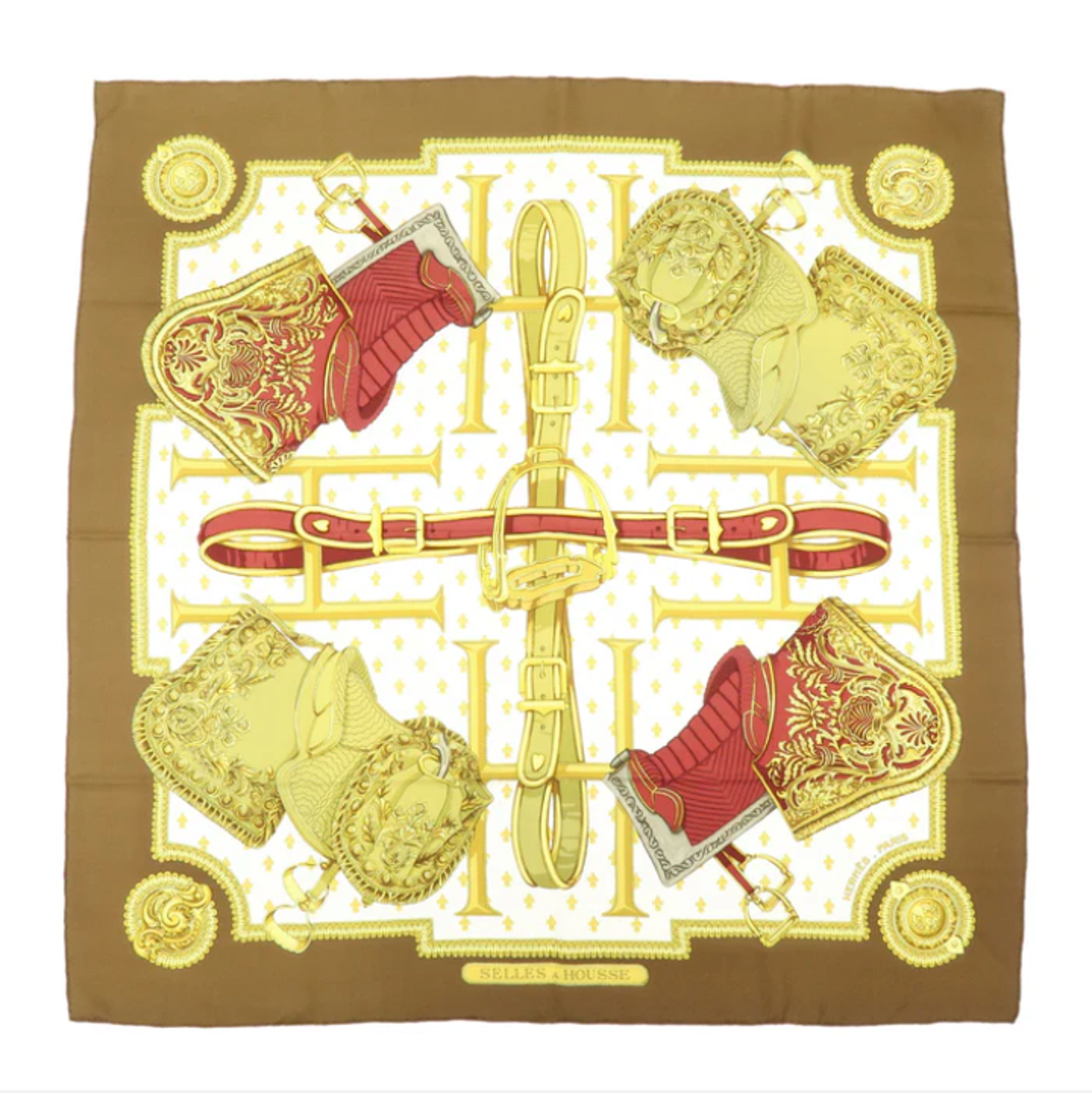 6822  Hermes 100 Silk Scarf  BrownGold